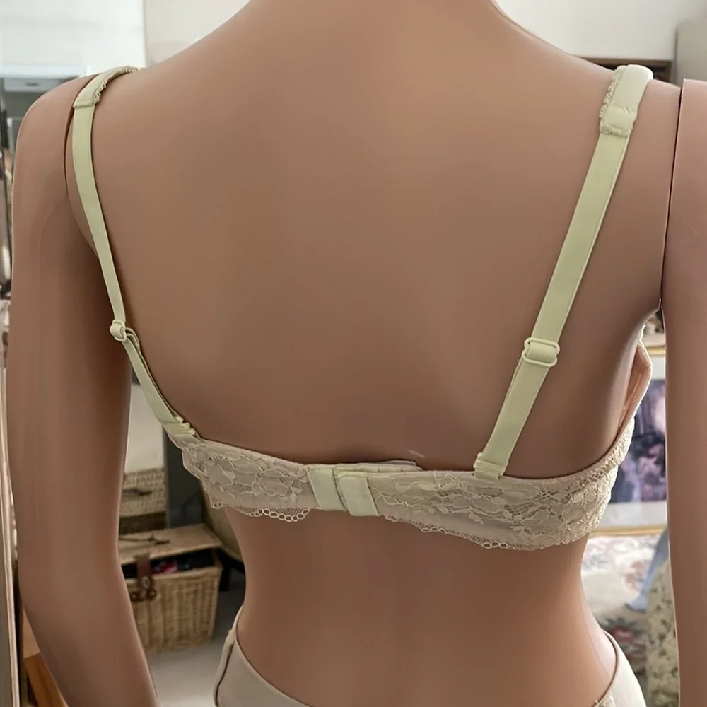 Victoria’s Secret Yellow Floral Lace Underwire Demi Bra Sheer Romantic 36C